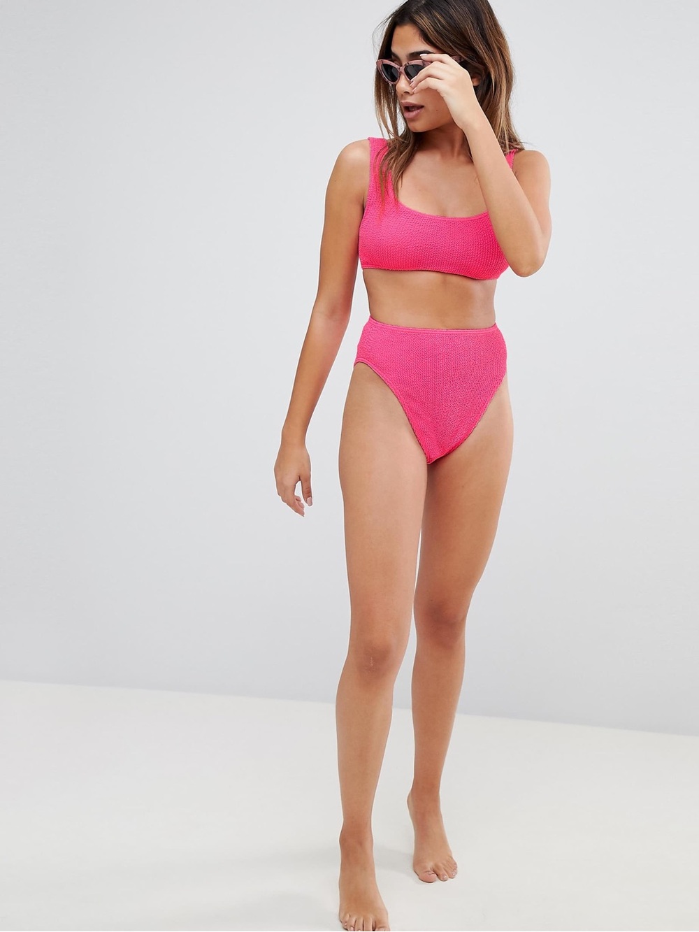 ASOS Neon Pink Textured High-Waist Bikini Set